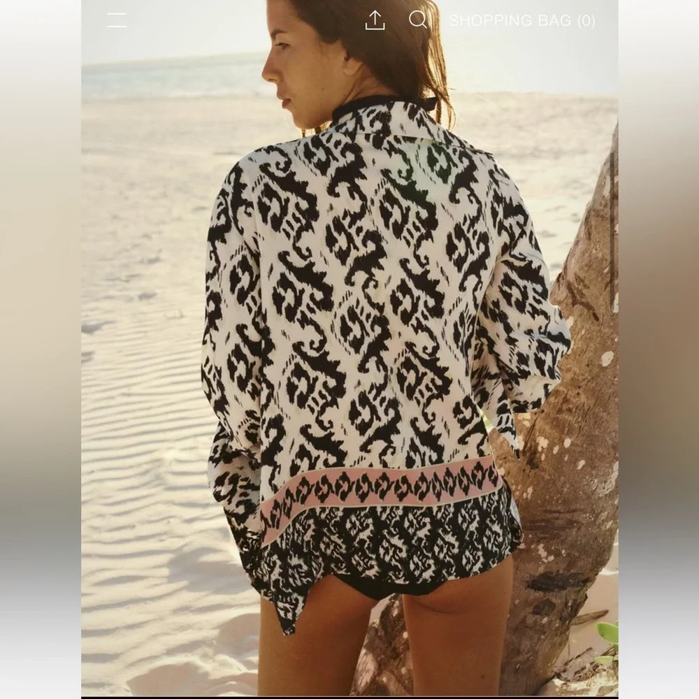 New Patterned Black and White shirt with Pink Accents - Picture 2 of 6